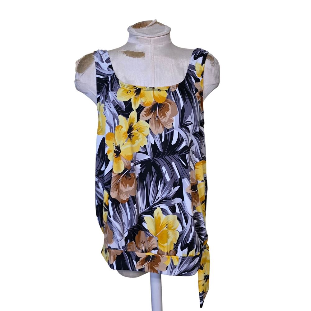 Swimsuits For All Hibiscus Floral Side Tie Blouson Tankini Top Size 16 beachy